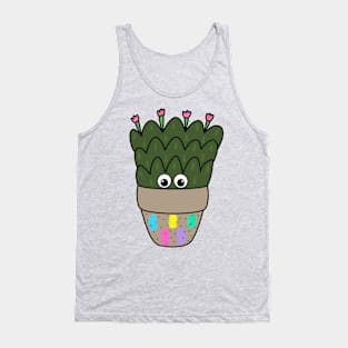 Cute Cactus Design #273: Cactus With Blooms In Abstract Pot Tank Top